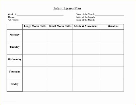 blank preschool lesson plan templates  infant blank lesson plan