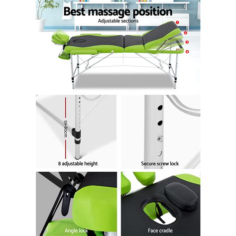 Livemor 3 Fold Portable Aluminium Massage Table Green