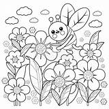 Bee Coloring Flowers Book Flying Preview sketch template