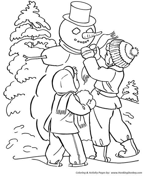 winter coloring kids building  snowman coloring page honkingdonkey