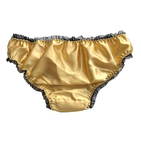 Gold Satin Frilly Sissy Panties Bikini Knicker Underwear Briefs Size 6