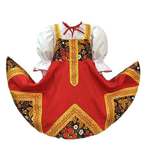 Russsian Costume Traditional Dance Costume Red Sarafan Folk