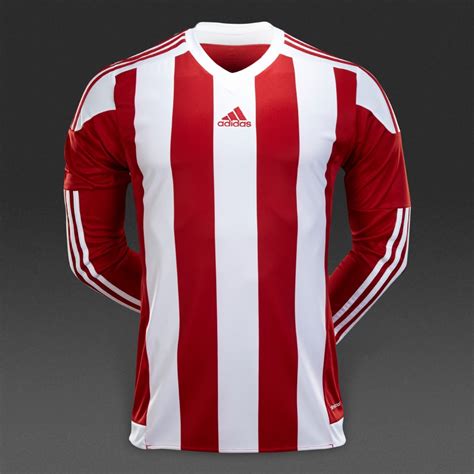 mens football teamwear adidas striped  long sleeve jersey power redwhite prodirect soccer