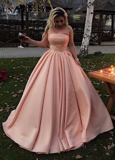 Blush Pink Strapless Ball Gown Prom Dress Satin Formal Gown Pageant