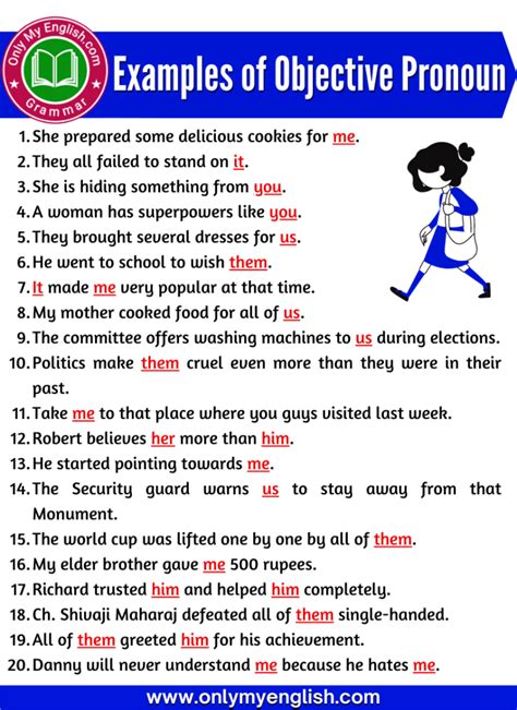 examples  objective pronoun  sentences english vocabulary words