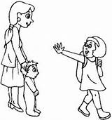 Goodbye Clipart Bye Coloring Good Waving Pages Family Girl Mom Say School Her Cliparts Going Mother Kids Clip Brother Song sketch template