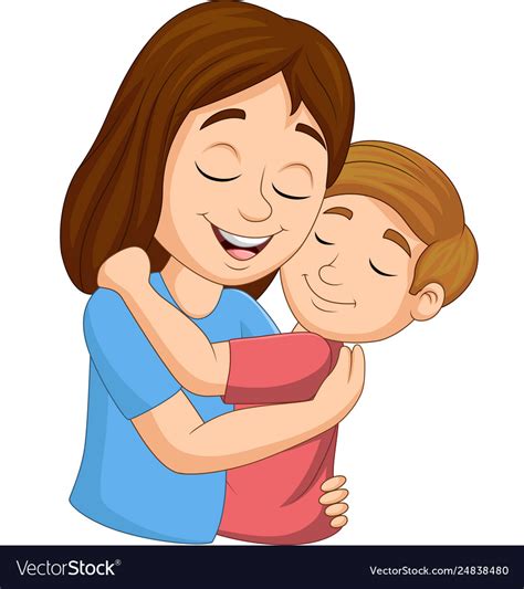 cartoon happy mother hugging her son royalty free vector