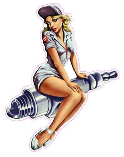 spark plug pin up girl decal is 5 x 5 in size free