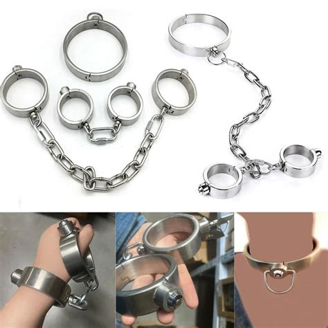 Heavy Duty Stainless Steel Handcuffs Ankle Cuffs Shackle Neck Collar