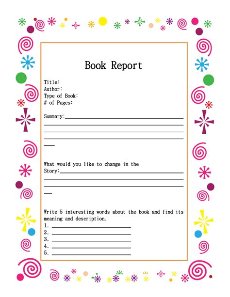 book report templates reading worksheets