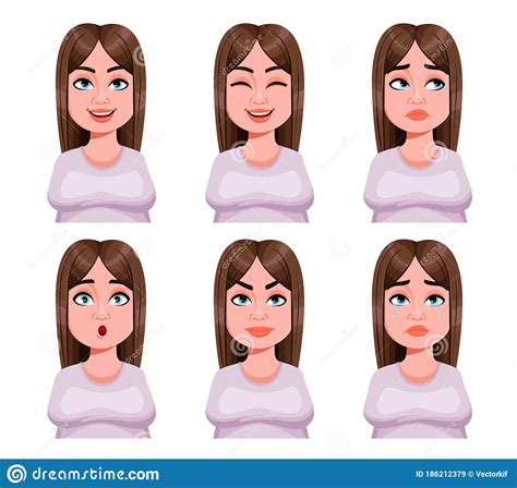 face expressions of cute plus size woman stock vector illustration of