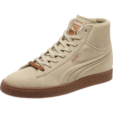 puma suede embossed mixed rubber mid mens sneakers  brown  men lyst