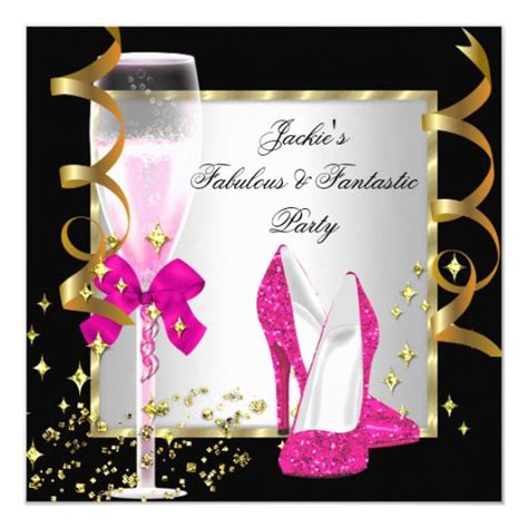 Hot Pink Black Silver Womens Birthday Party Card Zazzle