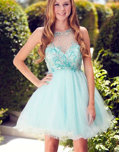 Cute Short Puffy Homecoming Dresses Crystal Open Back Beads Prom