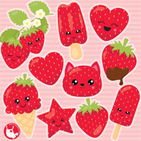 kawaii strawberry clipart prettygrafik store