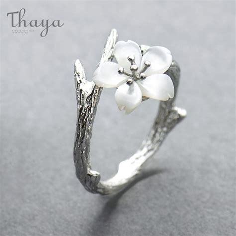 white cherry blossom silver ring white gold rings