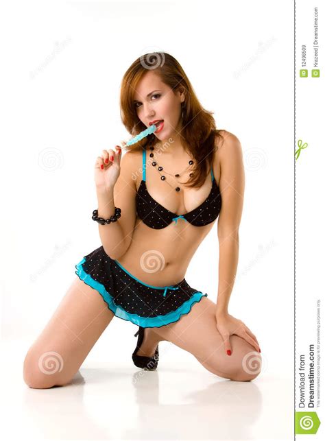pin up girl with candy stock image image of beautiful 12498509