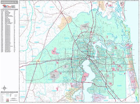 Jacksonville Florida Zip Code Wall Map Premium Style By Marketmaps