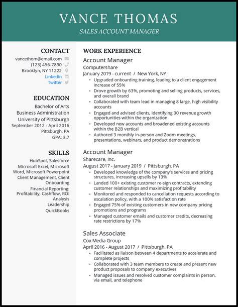 account manager resume examples  work