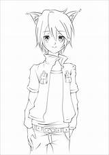 Anime Boy Coloring Wolf Cute Drawing Pages Boys Ears Male Cat Guy Lineart Base Color Hoodie Manga Odd Drawings Printable sketch template
