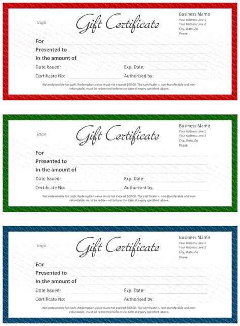 official gift certificate template  word