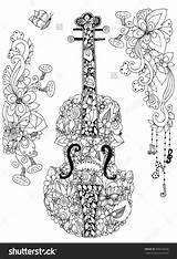Violin Cello Coloring Pages Mandala Zentangle Flowers Colouring Adult Doodle Shutterstock Music Drawing Adults Vector Floral Zenart Zentangles Drawings Book sketch template