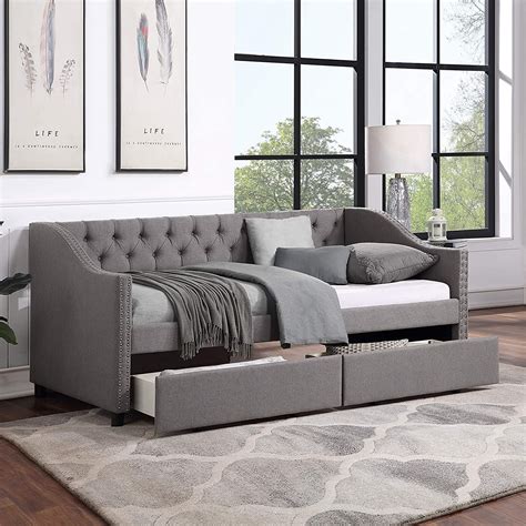 amazoncom upholstered daybed   drawers twin size sofa bed gray velvet bed  living room