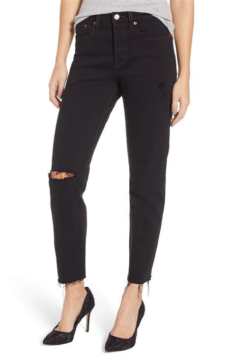 levi s wedgie icon fit high waist ripped skinny jeans in black lyst