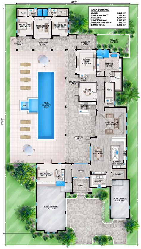 florida house plan  guest wing bw st floor master suite butler walk  pantry