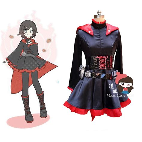 2016 ruby rose cosplay rwby red dress cloak battle costume in anime