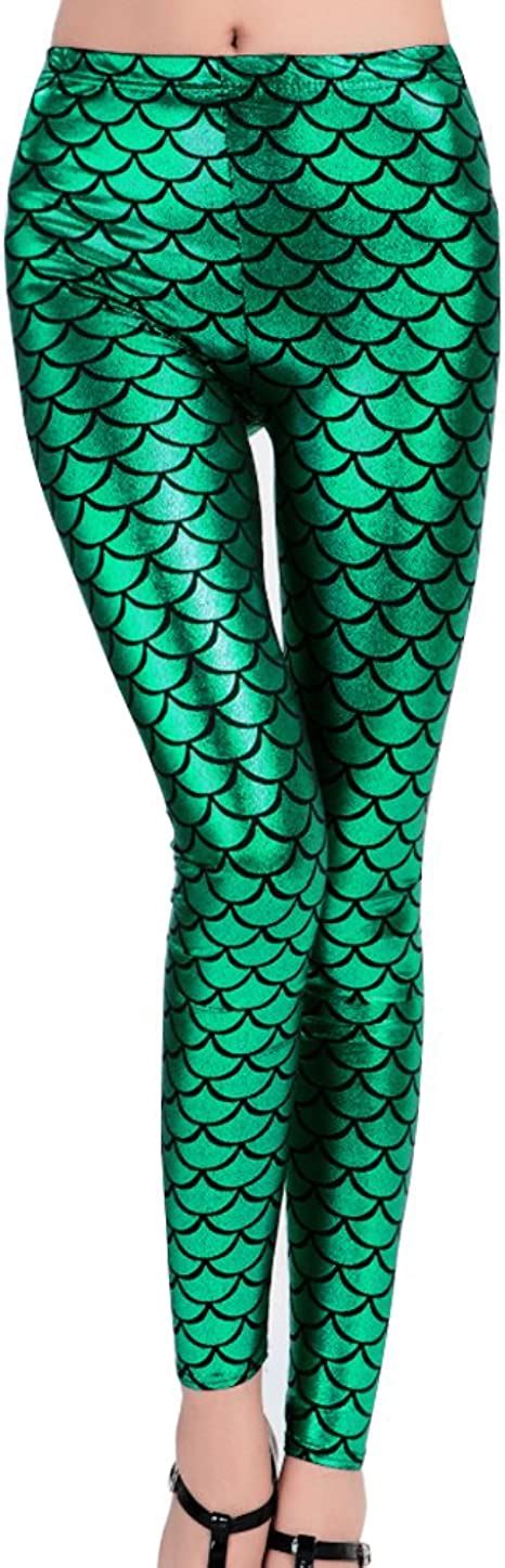 Damen Leggings Mermaid Meerjungfrau Glanz Leggings Fisch Schuppen Scale