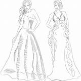 Coloring Fashion Pages Dress Fancy Color Mannequin Model Dresses Illustration Coloriage Template Vector Adulte Set Stock Robe Prom Mode Coloriages sketch template