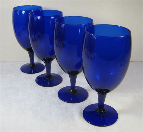 Vintage Cobalt Blue Goblet Glassware Royal Sapphire Water
