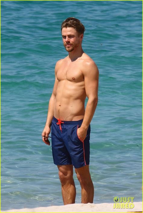 full sized photo of shirtless derek hough hits the beach with