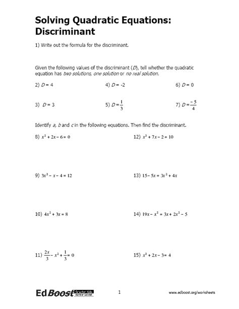 solving quadratic equations   discriminant edboost