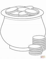 Coloring Gold Coins Pot Pages Drawing Printable sketch template