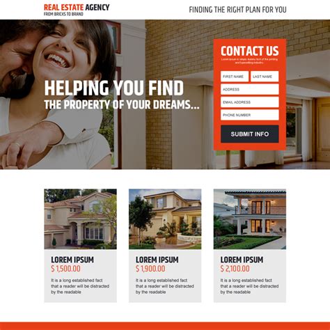 real estate agency lead generating landing page design