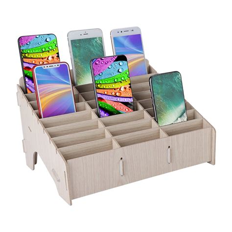 mgaxyff multiple cells wooden mobile phone management storage box clean desktop cell phone