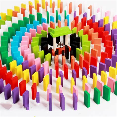 pcs creative wooden colored domino blocks model building kits early bright dominoes games