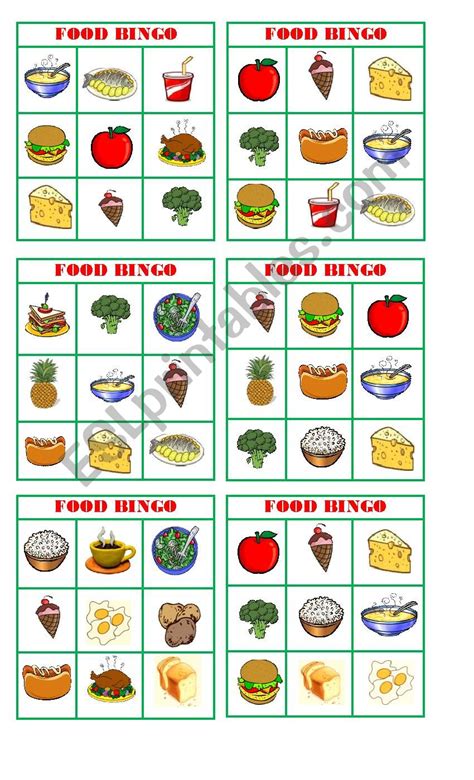 printable food bingo cards