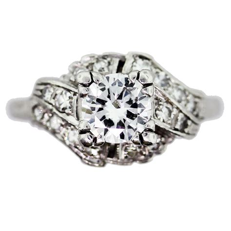 vintage diamond engagement ring  antique platinum setting ct