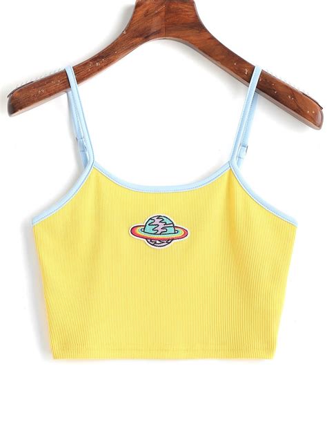 Planet Embroidered Patched Ringer Cami Top Yellow In 2020