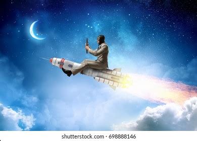 man riding rocket images stock   objects vectors