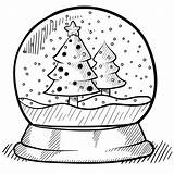 Globe Christmas Snow Snowglobe Sketch Drawing Drawings Illustration Doodle Coloring Pages Draw Kids Vector Style Clipart Tree Globes Easy Objects sketch template