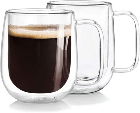 Double Wall Glass Coffee Mugs Tea Cups Set Of 2 Thermal Insulated And