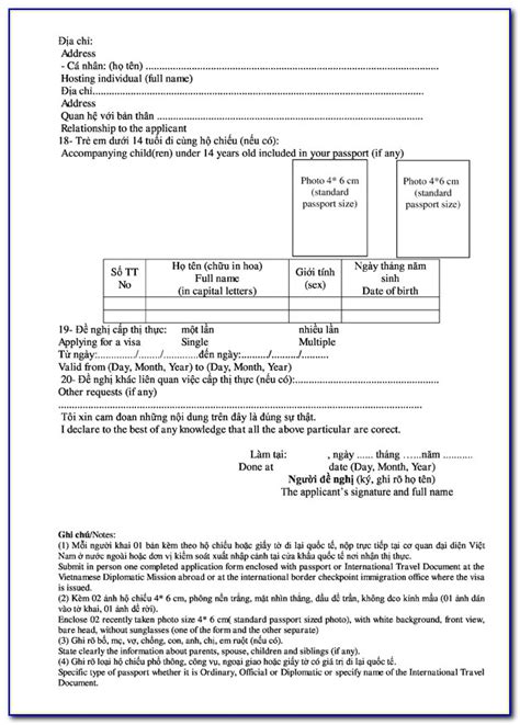 Application Form For Vietnam Visa On Arrival Form Resume Examples