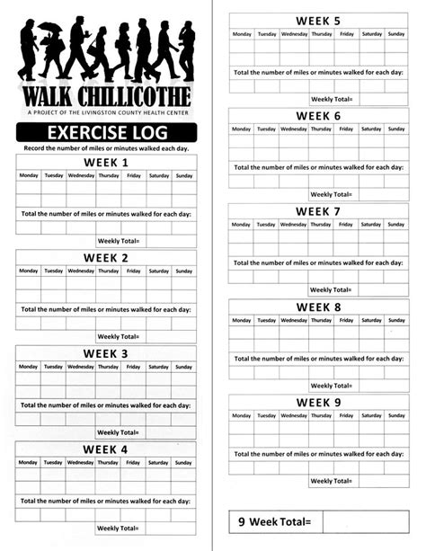 printable walking log  home workout plan workout log walking club