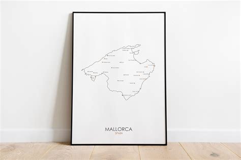 mallorca map outline puerto pollensa poster print etsy uk