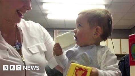 cochlear implant deaf one year old hears sound for the first time