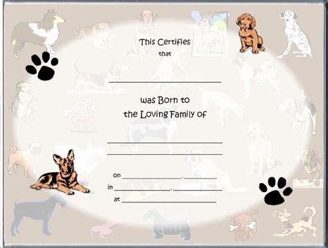 printable blank puppy birth certificate printable world holiday